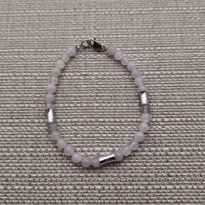 7.5 Inch Sterling Silver Cute Rose Quartz Stones Bracelet B479